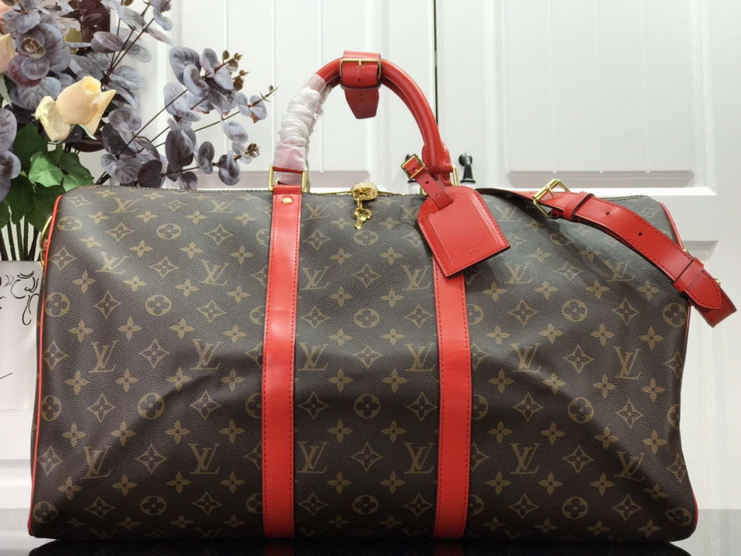 Louis Vuitton LV M44740 Keepall Bandouli��re 50 Monogram Bag Red