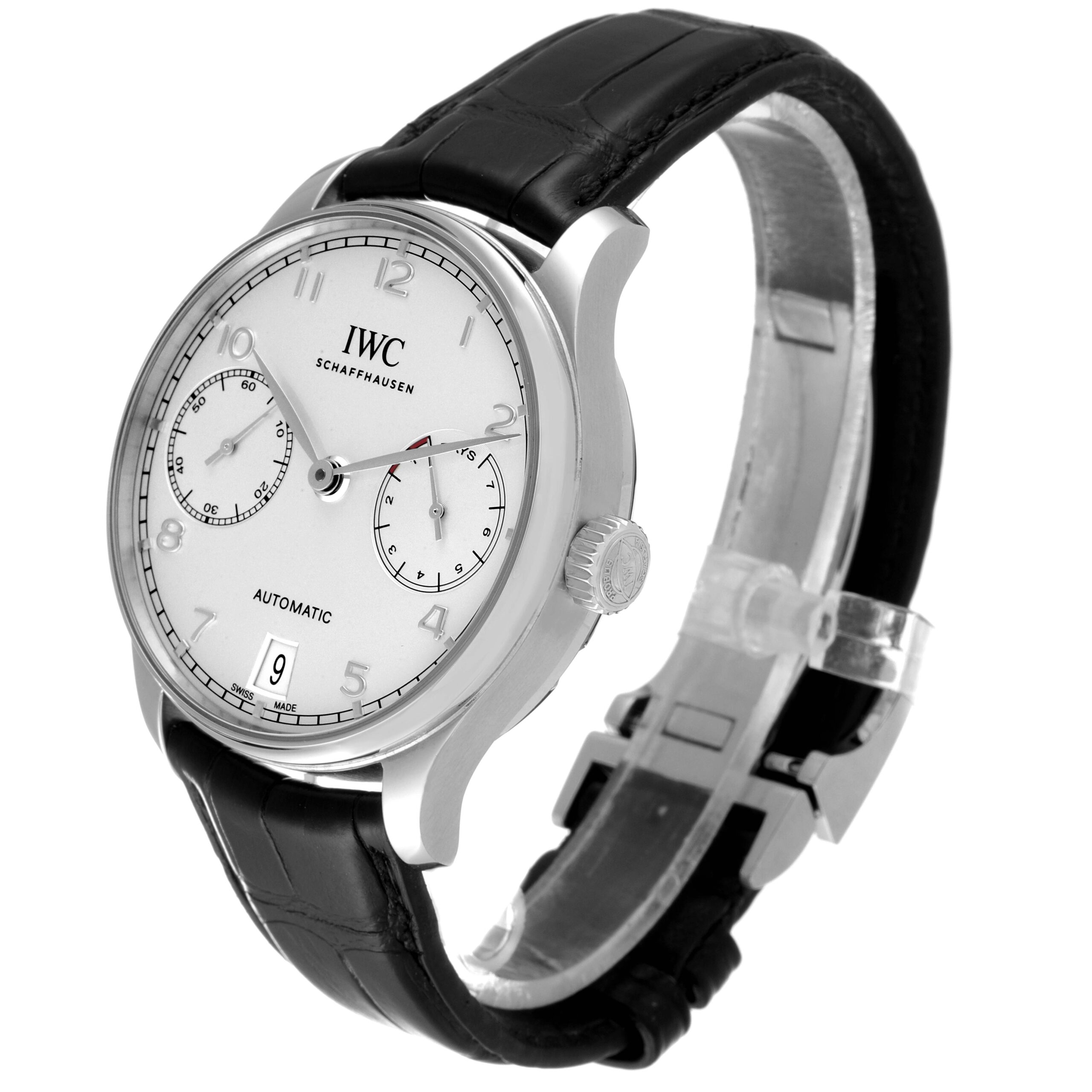IWC Portuguese 7 Day Steel Silver Dial Mens Watch IW500712 Box Card