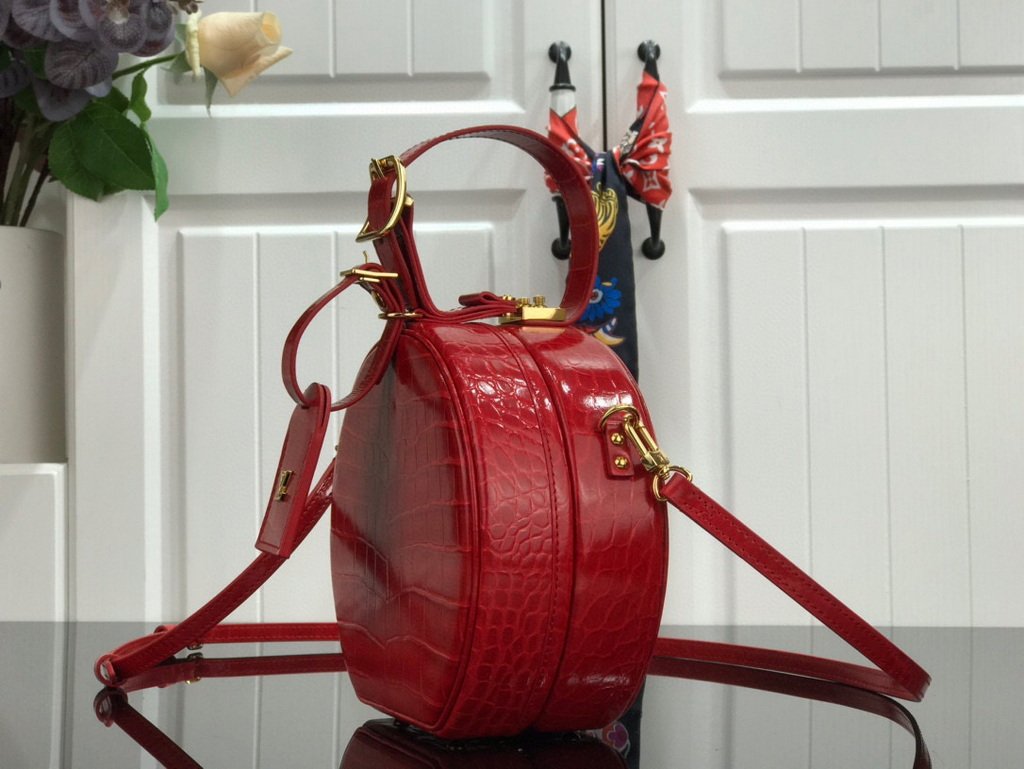 LV N95054 Louis Vuitton Petite Boite Chapeau Crocodilien Brillant N93597 Bag Red