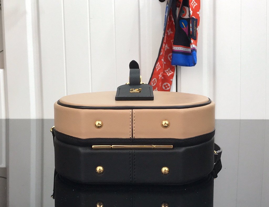 LV M43514 Louis Vuitton Petite Boite Chapeau Leather Bag Black and Pink
