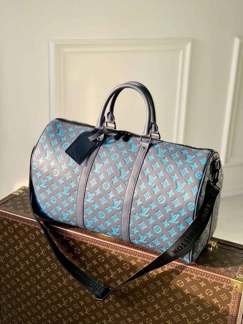 LV M46593 Louis Vuitton Keepall Bandouli��re 50 Bag Navy River Blue