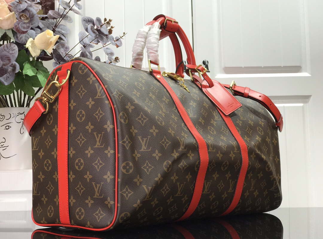 Louis Vuitton LV M44740 Keepall Bandouli��re 50 Monogram Bag Red