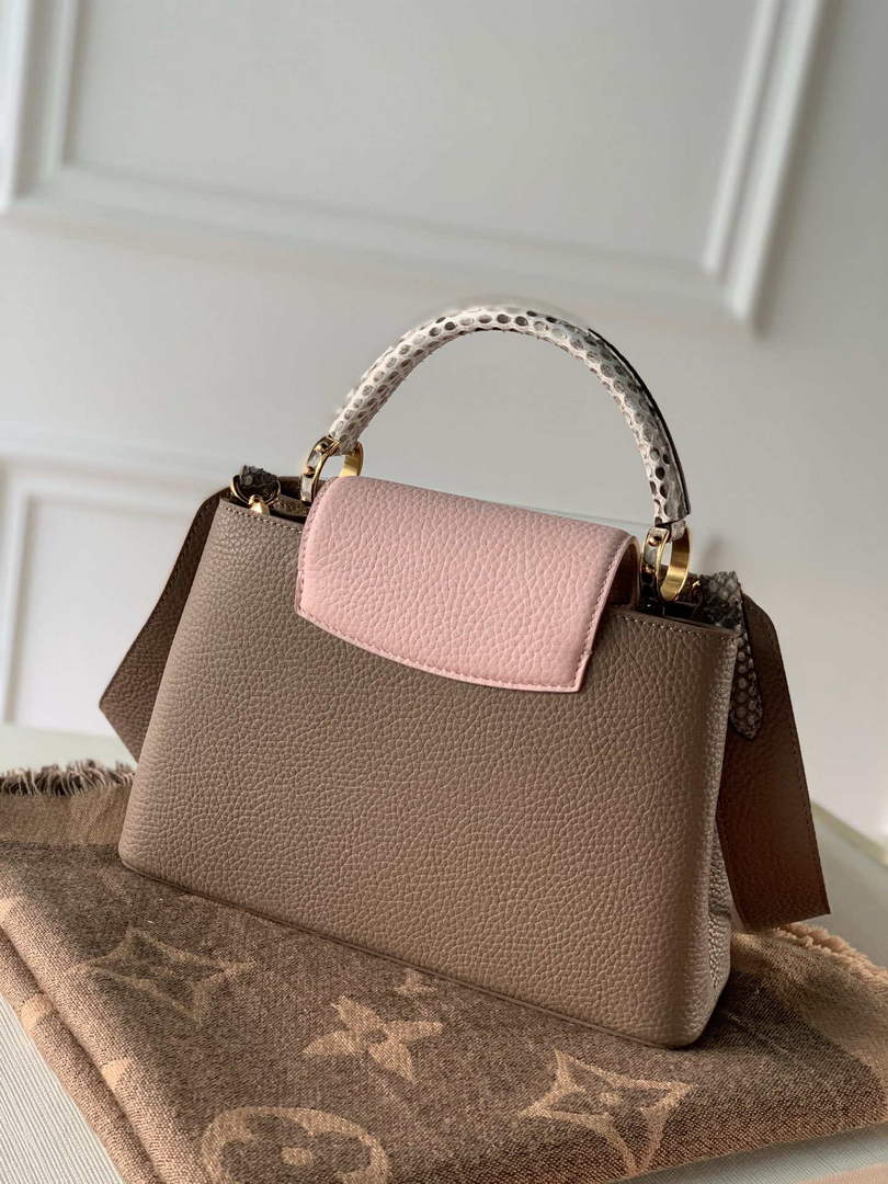 LV M57539 Louis Vuitton Capucines BB Handbag Grey and Pink