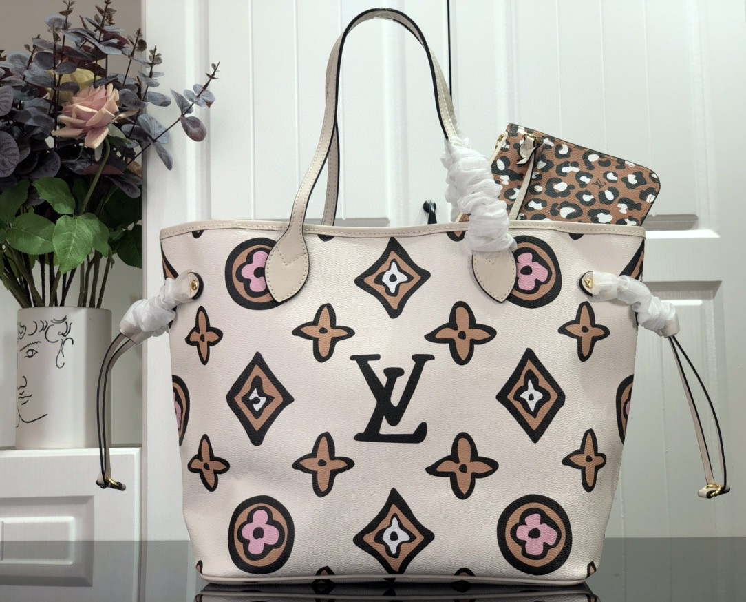 LV M45819 Louis Vuitton Neverfull MM Monogram Bag M45818 Creme