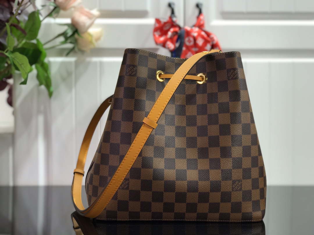 LV N40213 Louis Vuitton NONO MM Bag Damier Ebene Safran Yellow