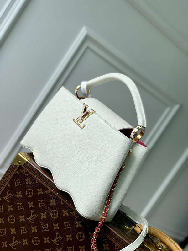 LV M22121 Louis Vuitton Capucines MM Handbag Snow White