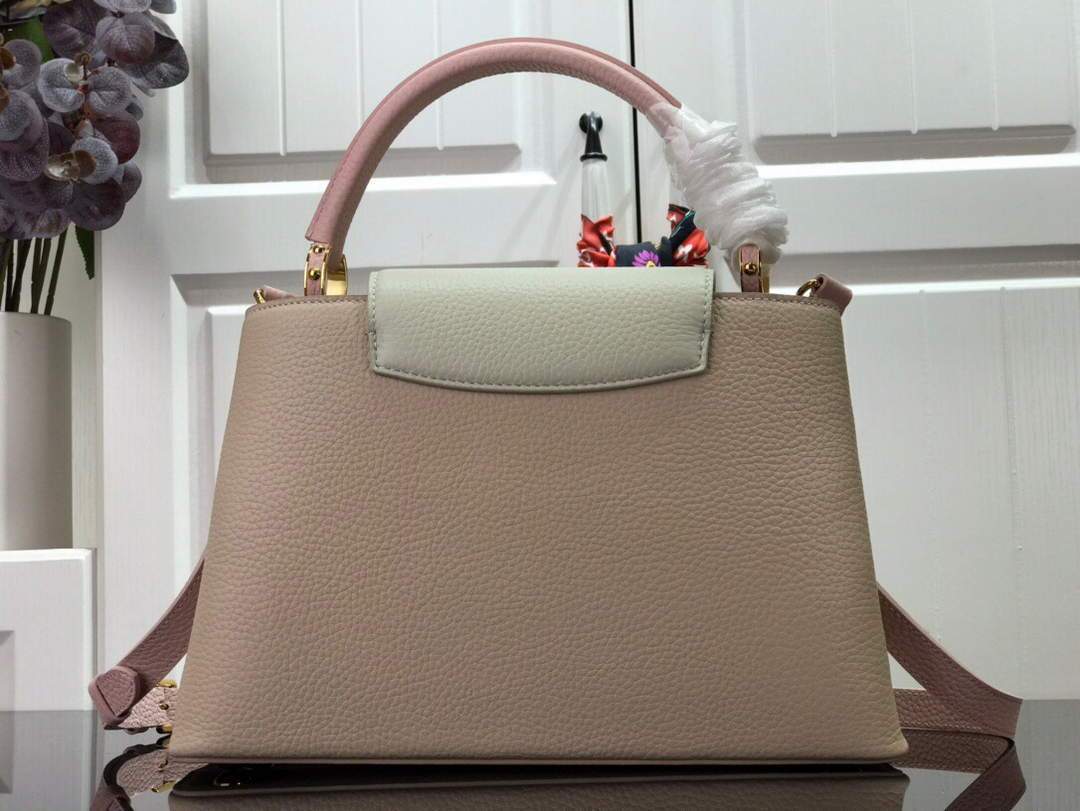 LV M57523 Louis Vuitton Capucines MM Handbag Gray Pink