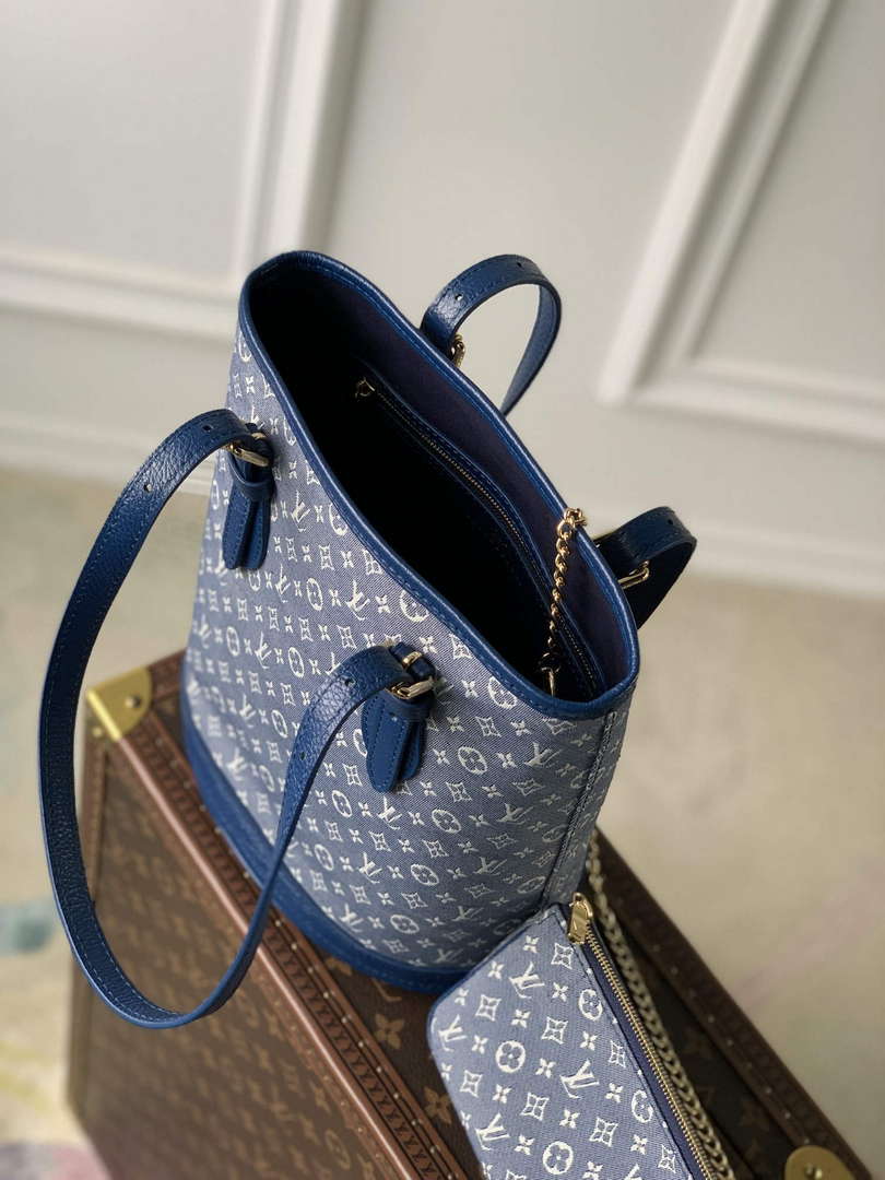 LV M42238 Louis Vuitton Bucket PM Tote Bag Blue