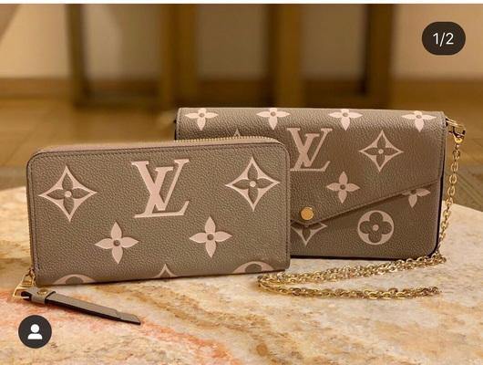 LV M69977 Louis Vuitton M80482 F��licie Pochette Leather Tourterelle GrayCream