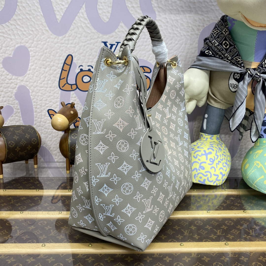 LV M23396 Louis Vuitton Carmel Hobo Bag Mahina Leather Gray