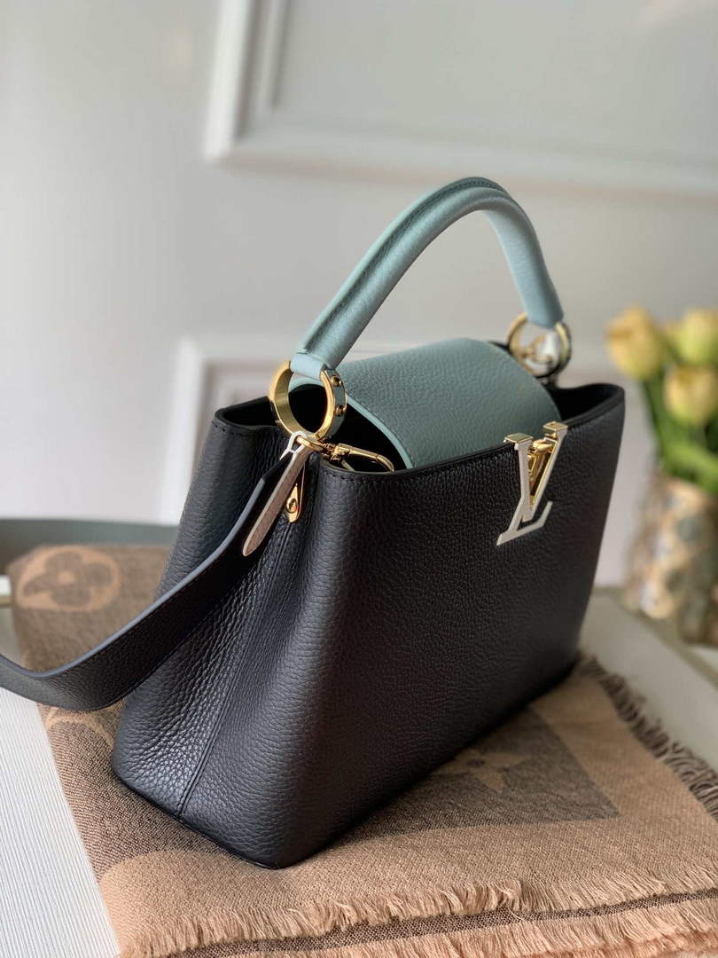 LV M57523 Louis Vuitton Capucines MM Handbag Black and Blue