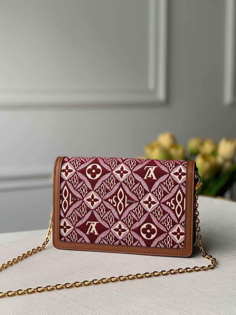 LV M69992 Louis Vuitton Since 1854 Dauphine Chain Wallet Monogram Red