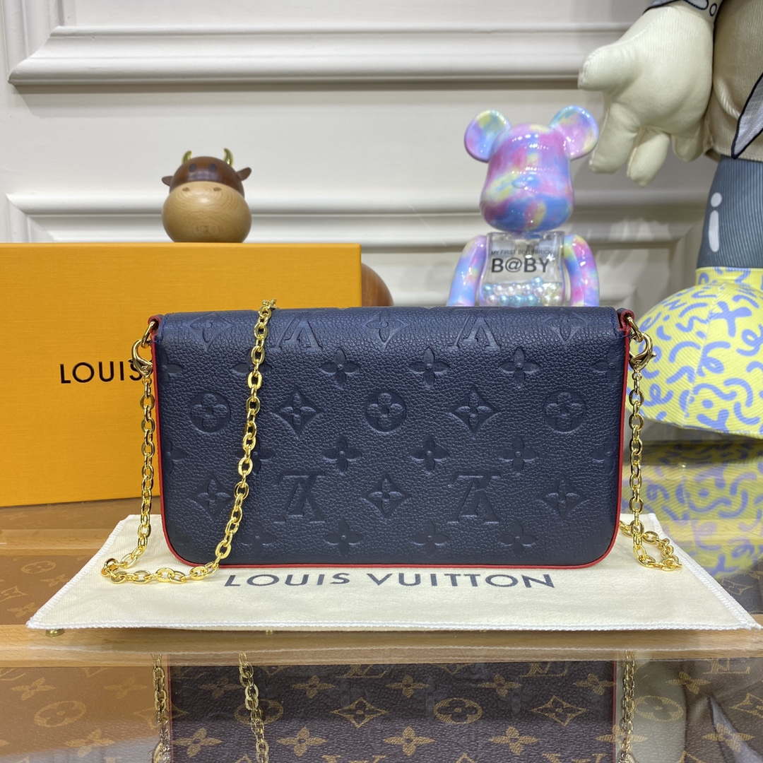 LV M64064 Louis Vuitton Felicie Pochette Monogram Empreinte Bag Black with Red