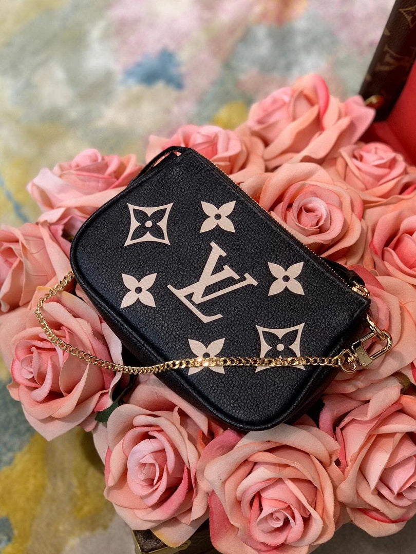 LV M80732 Mini Pochette Accessoires Bicolor Monogram Empreinte Leather Black and Beige