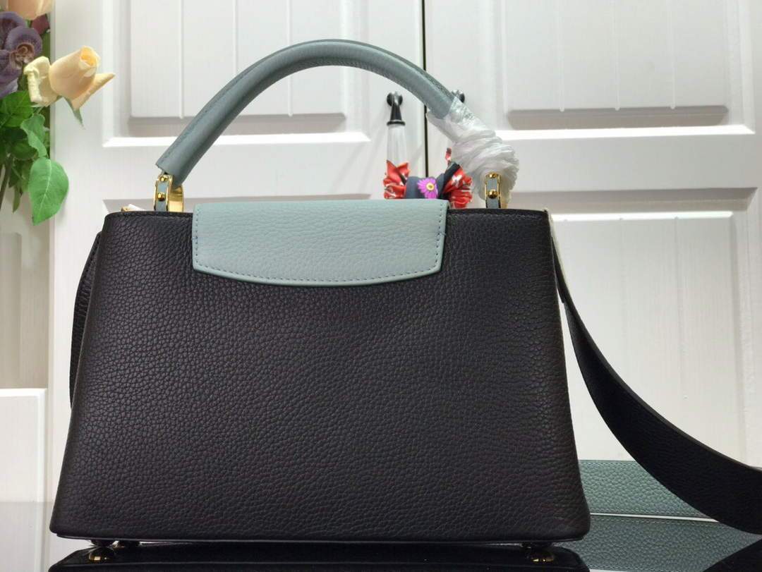 LV M57523 Louis Vuitton Capucines MM Handbag Black Blue