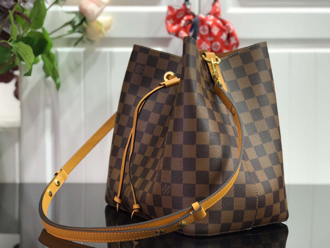 LV N40213 Louis Vuitton NONO MM Bag Damier Ebene Safran Yellow