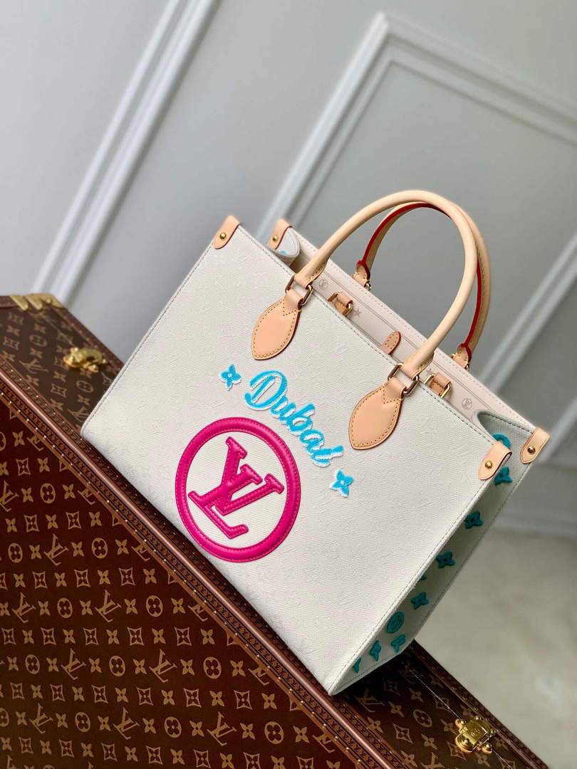 LV M46128 Louis Vuitton Onthego MM Tote Bag Yellow leather
