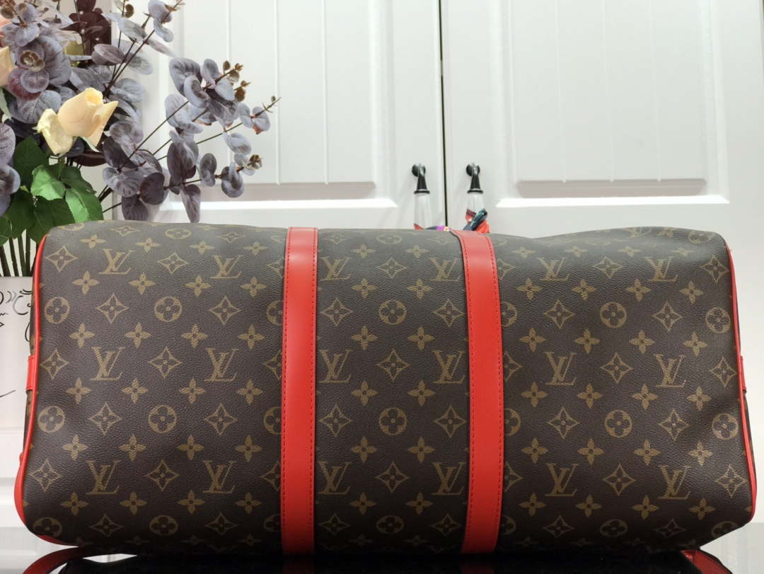 Louis Vuitton LV M44740 Keepall Bandouli��re 50 Monogram Bag Red