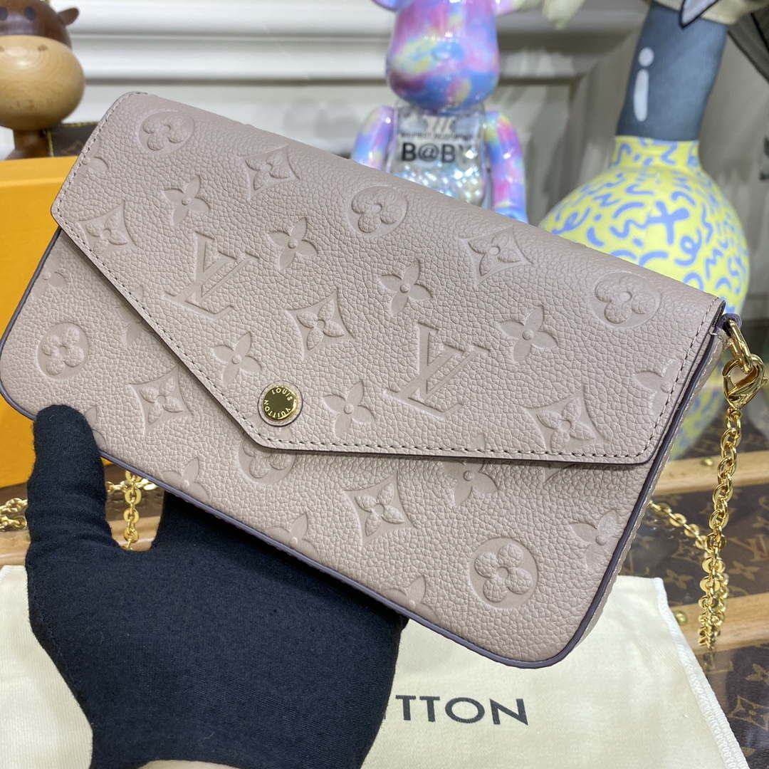 LV M82609 Louis Vuitton Felicie Pochette Monogram Empreinte Bag Tourterelle Beige