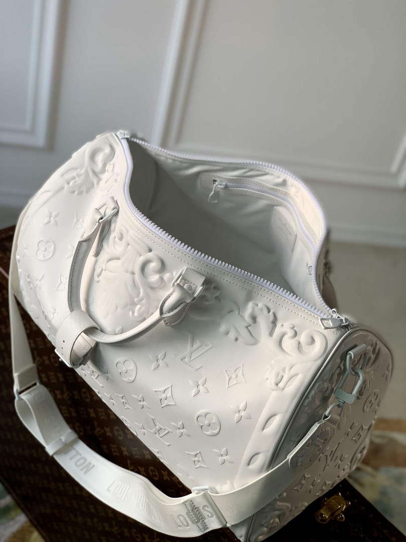 LV M21845 Louis Vuitton Keepall Bandouli��re 50 Bag Optic White