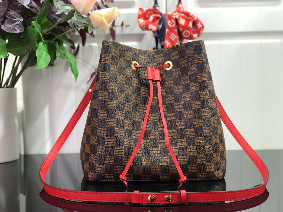 LV N40198 Louis Vuitton NONO MM Bag Damier Ebene Red