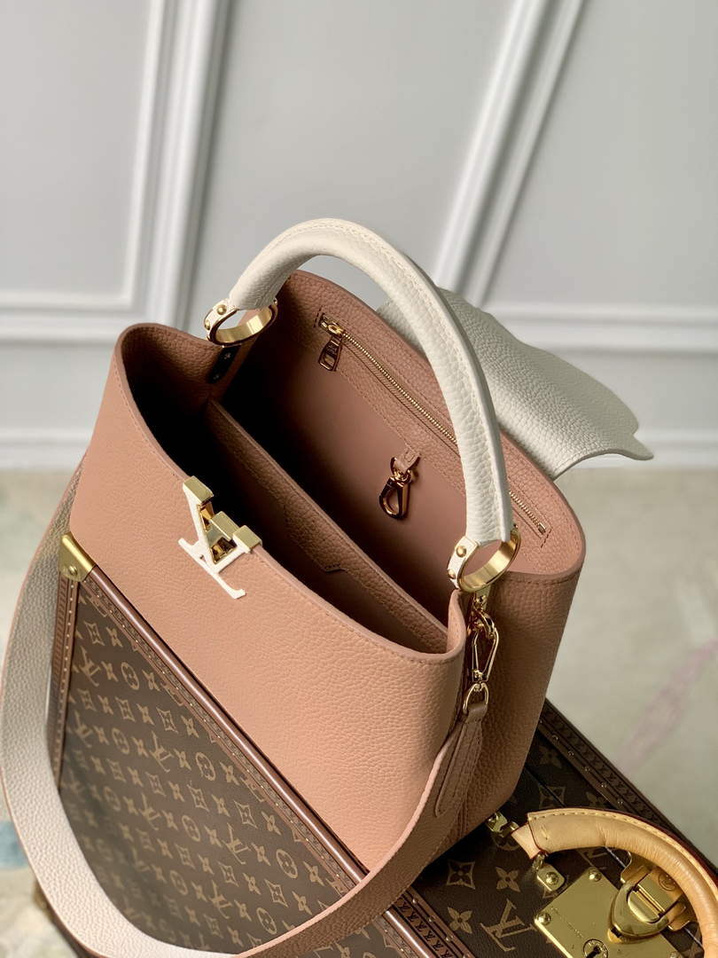 LV M21045 Louis Vuitton Capucines MM Bag Trianon Pink / Greige