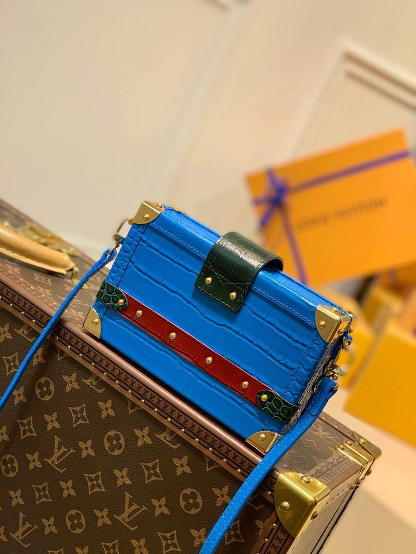 LV N93808 Louis Vuitton Petite Malle crocodilien brillant Bag N93144 Blue