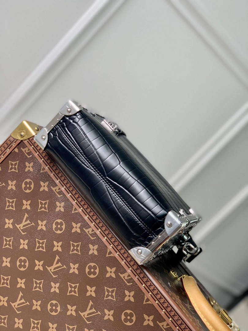 LV M21741 Louis Vuitton Side Trunk PM Bag Black Crocodile pattern