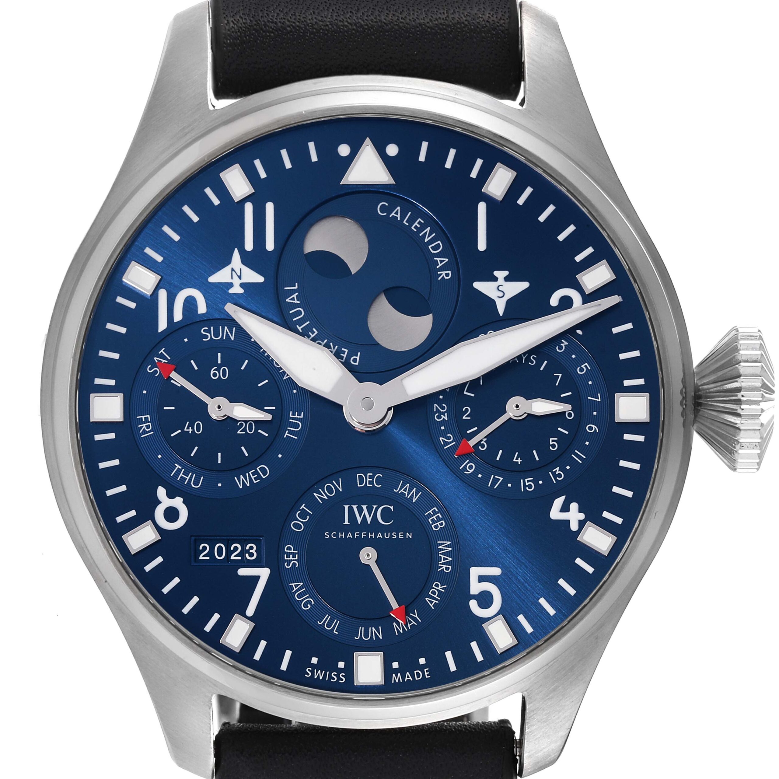 IWC Pilot Perpetual Calendar Blue Dial Steel Mens Watch IW503605 Box Card