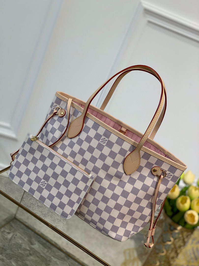 Louis Vuitton LV N41363 Neverfull PM Damier Azur Pink