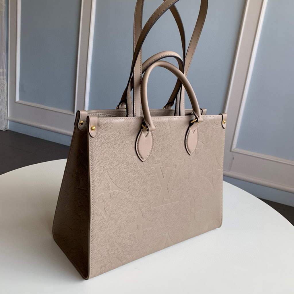 Louis Vuitton M45607 LV M45595 OnTheGo MM Monogram Empreinte Tote Bag Beige