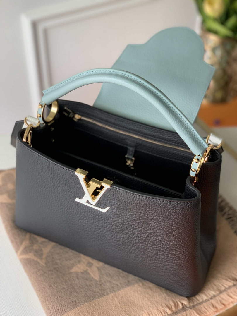 LV M57523 Louis Vuitton Capucines MM Handbag Black and Blue