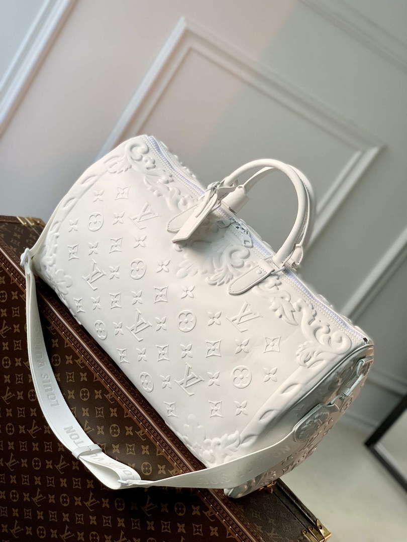 LV M21845 Louis Vuitton Keepall Bandouli��re 50 Bag Optic White