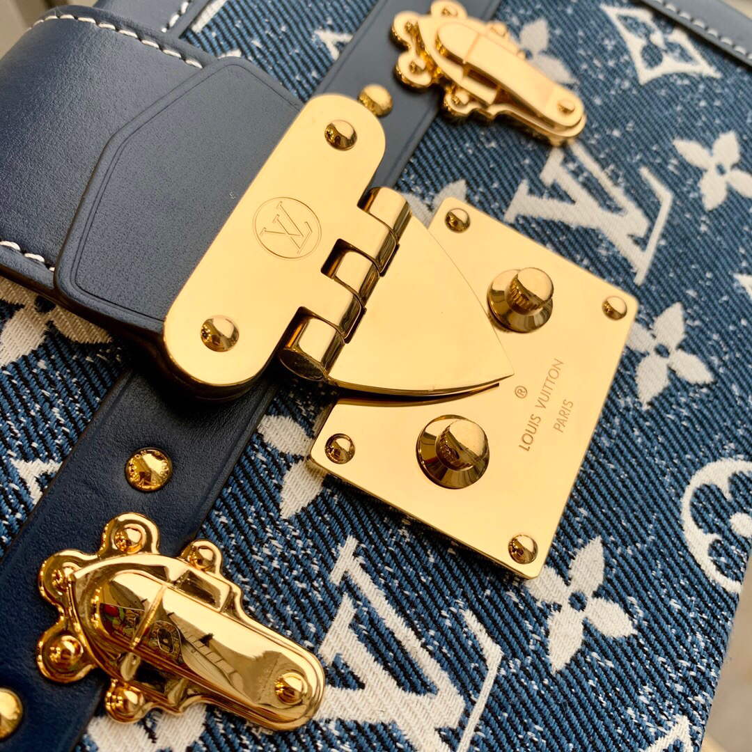 LV M59717 Louis Vuitton Petite Malle Denim Bag Blue
