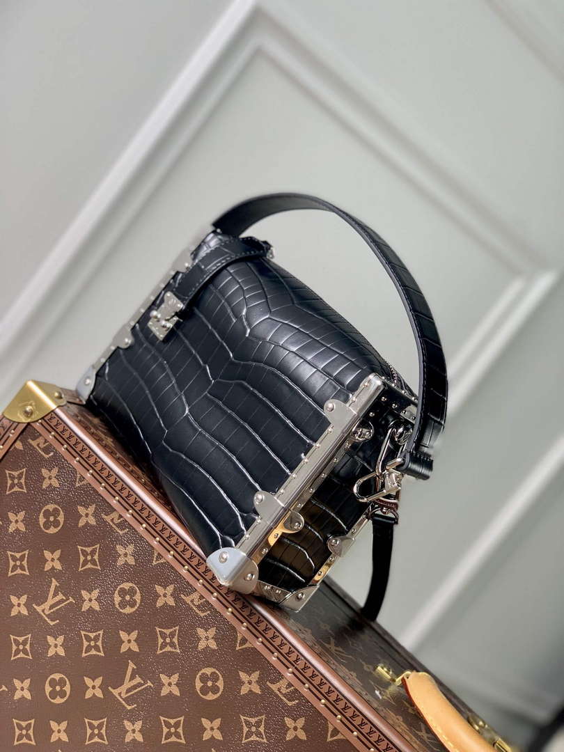 LV M21741 Louis Vuitton Side Trunk PM Bag Black Crocodile pattern