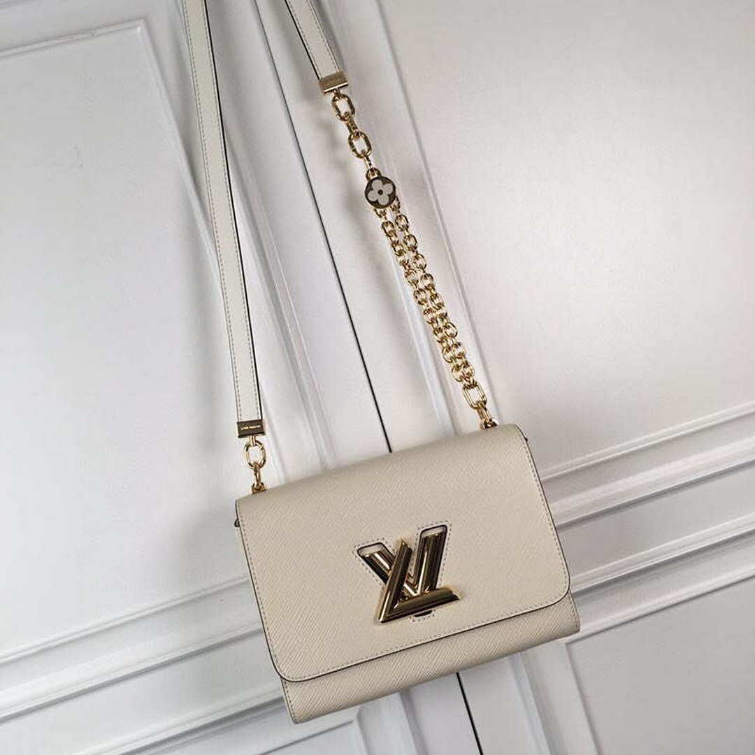 LV M59403 Louis Vuitton Twist MM Epi White Grained Leather