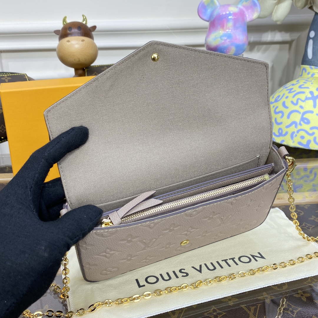 LV M82609 Louis Vuitton Felicie Pochette Monogram Empreinte Bag Tourterelle Beige