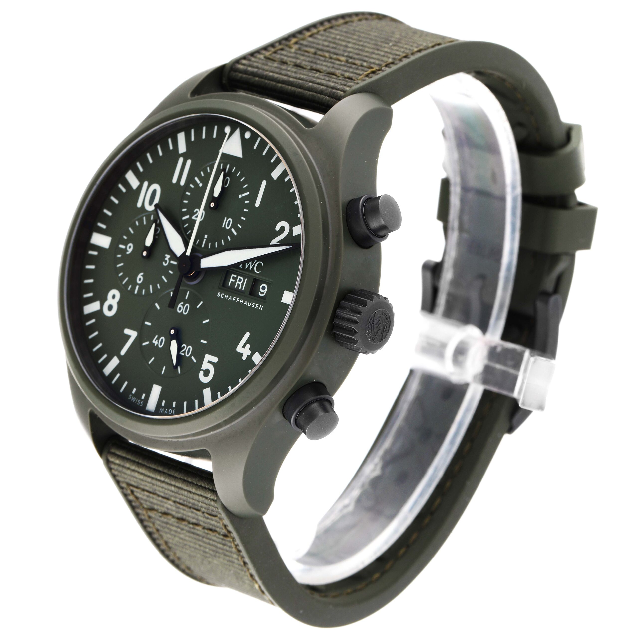 IWC Pilot Top Gun Chronograph Green Ceramic Dial Mens Watch IW389106 Unworn