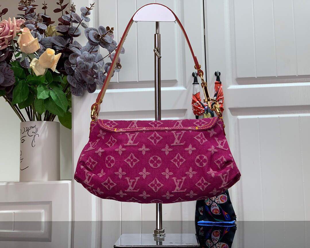 LV M95050 Louis Vuitton Monogram Denim Shoulder Bag Plum