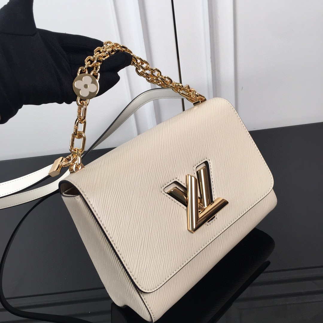 LV M59403 Louis Vuitton Twist MM Epi White Grained Leather