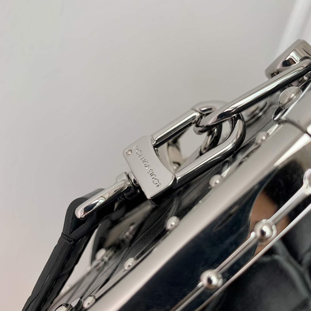 LV M21741 Louis Vuitton Side Trunk PM Bag Black Crocodile pattern