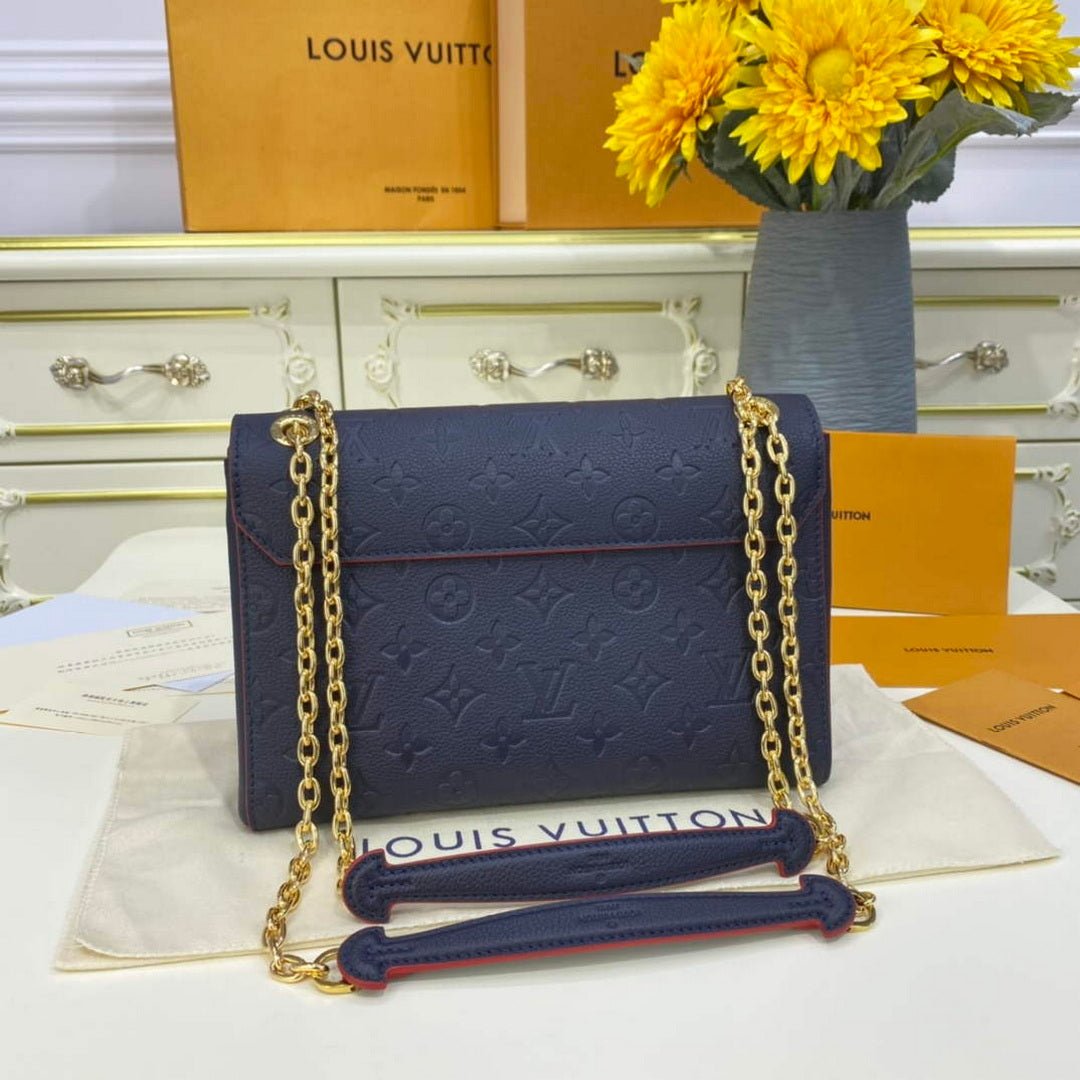 LV M52271 Louis Vuitton Vavin PM Shoulder Bag Navy Blue and Red
