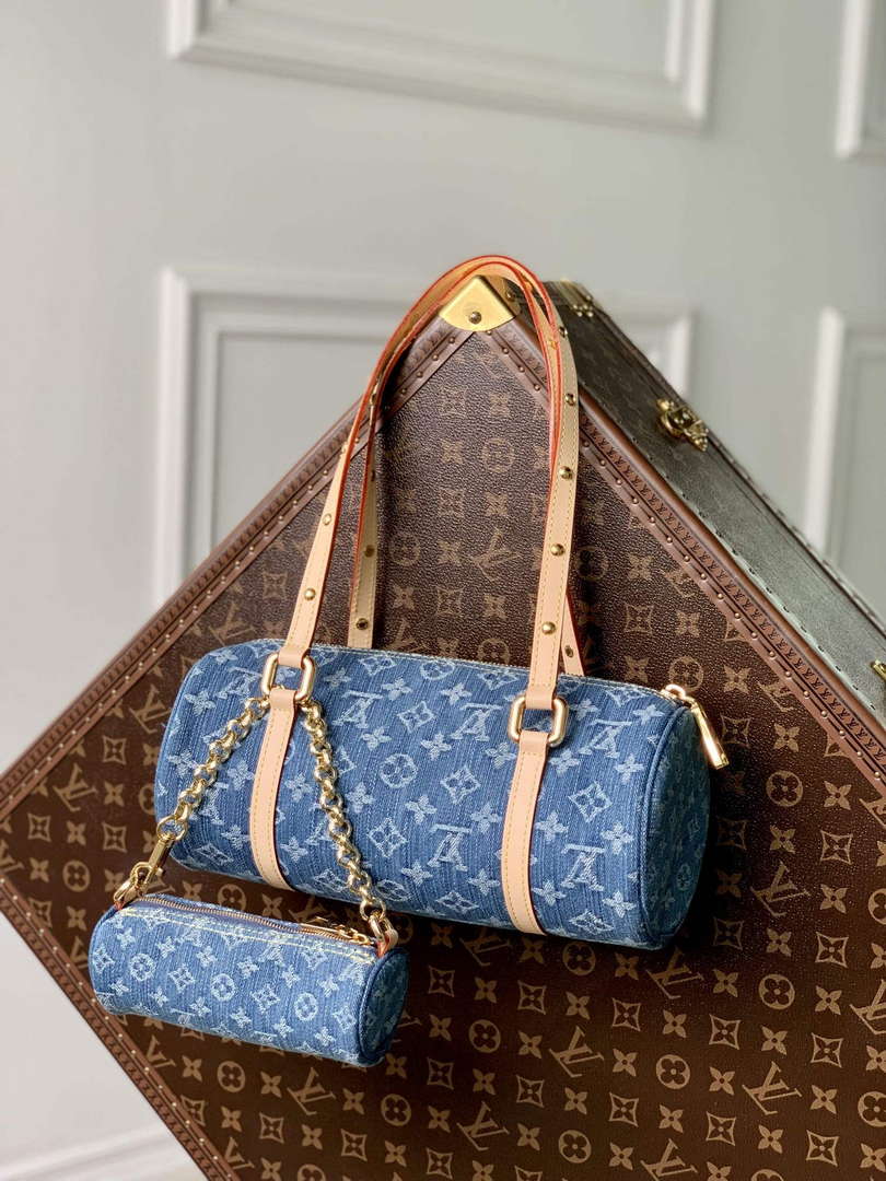 LV M46830 Louis Vuitton Papillon Handbag Denim Blue