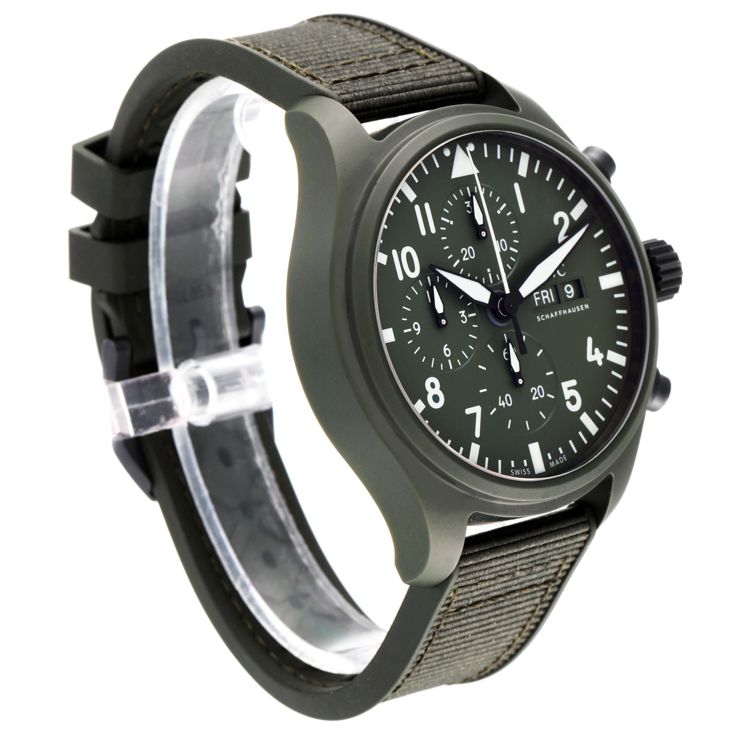 IWC Pilot Top Gun Chronograph Green Ceramic Dial Mens Watch IW389106 Unworn