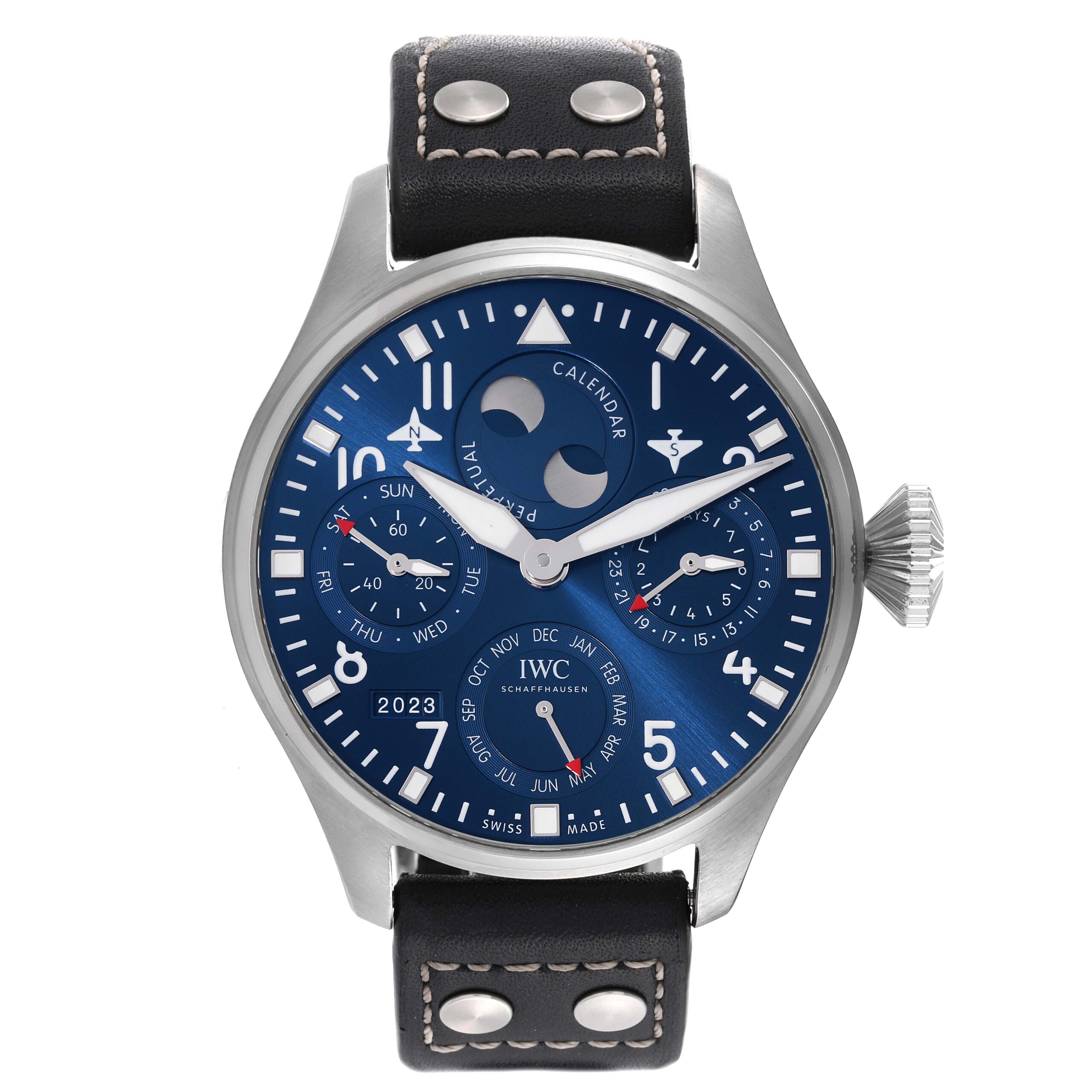 IWC Pilot Perpetual Calendar Blue Dial Steel Mens Watch IW503605 Box Card