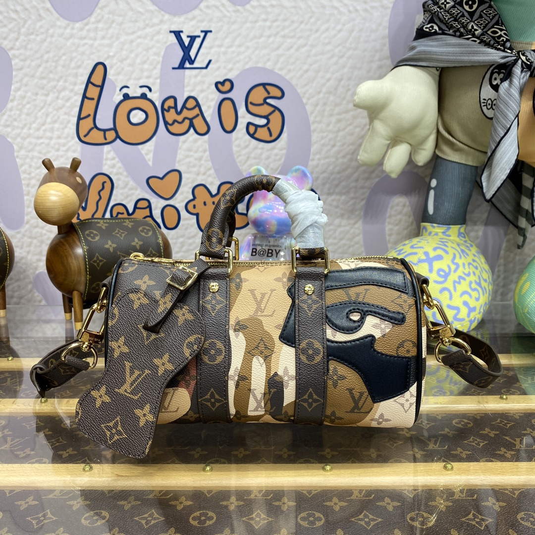 LV M46678 Louis Vuitton Keepall Bandouli��re 25 Bag Brown