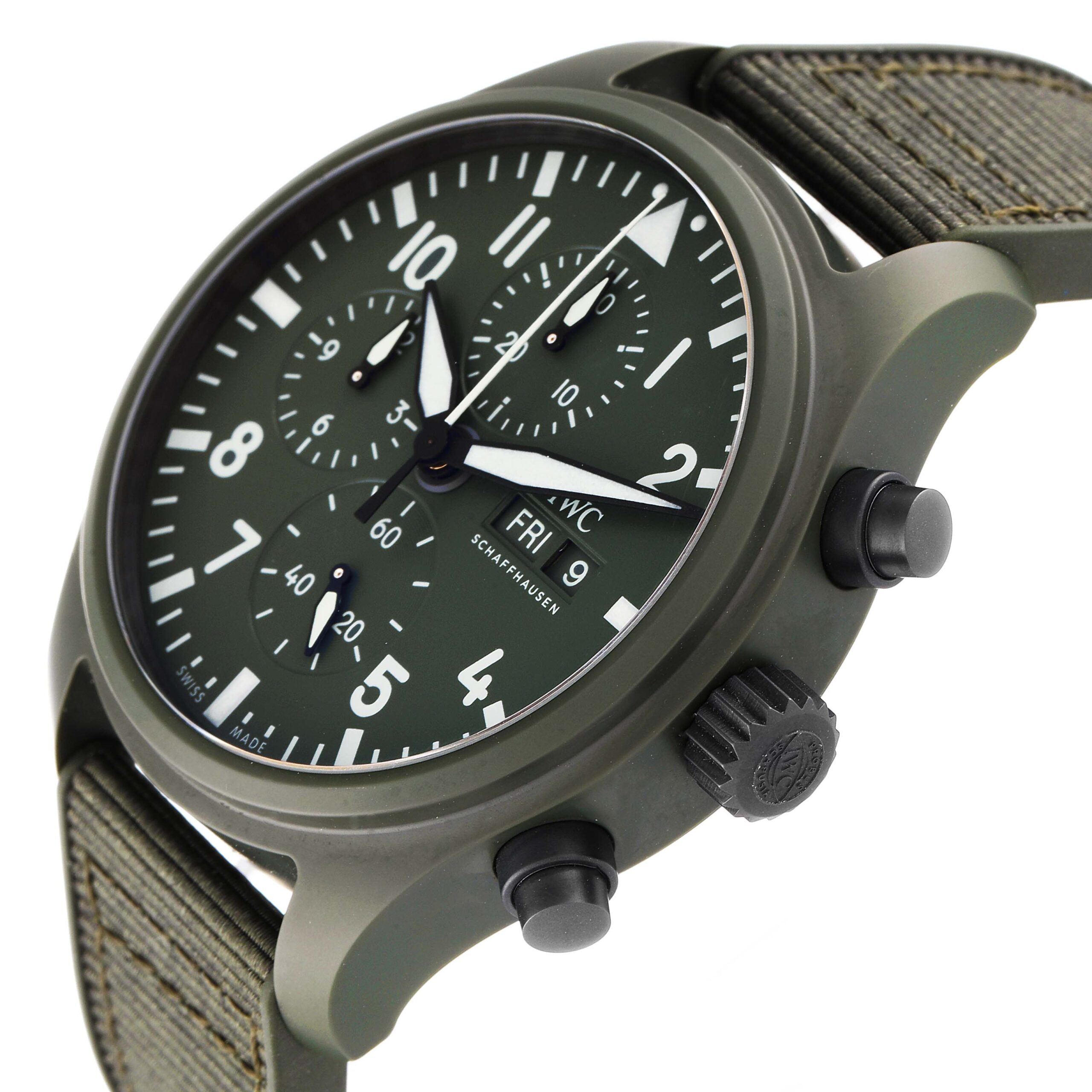 IWC Pilot Top Gun Chronograph Green Ceramic Dial Mens Watch IW389106 Unworn