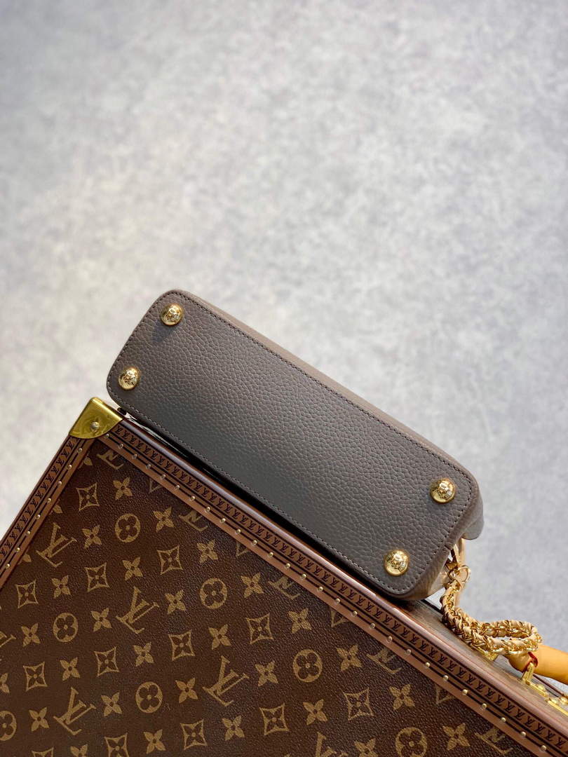 LV M59512 Louis Vuitton Capucines BB Bag Smokey Brown Green/Cr��me/Pink