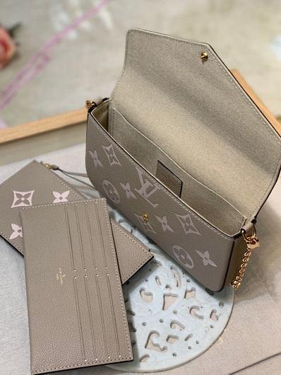 LV M69977 Louis Vuitton M80482 F��licie Pochette Leather Tourterelle GrayCream