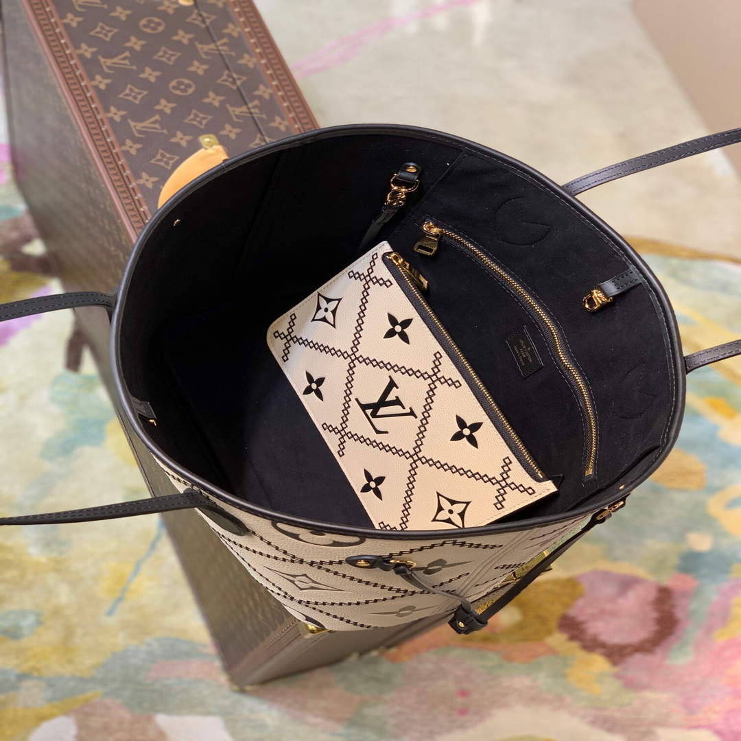 LV M46039 Louis Vuitton Neverfull MM Tote Monogram Bag M46040 Cr��me Beige